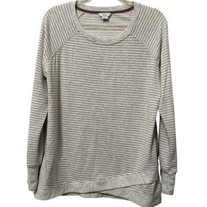 Danskin Womens XL Grey Striped Crossover Tulip Hem Raglan Pullover 1257748